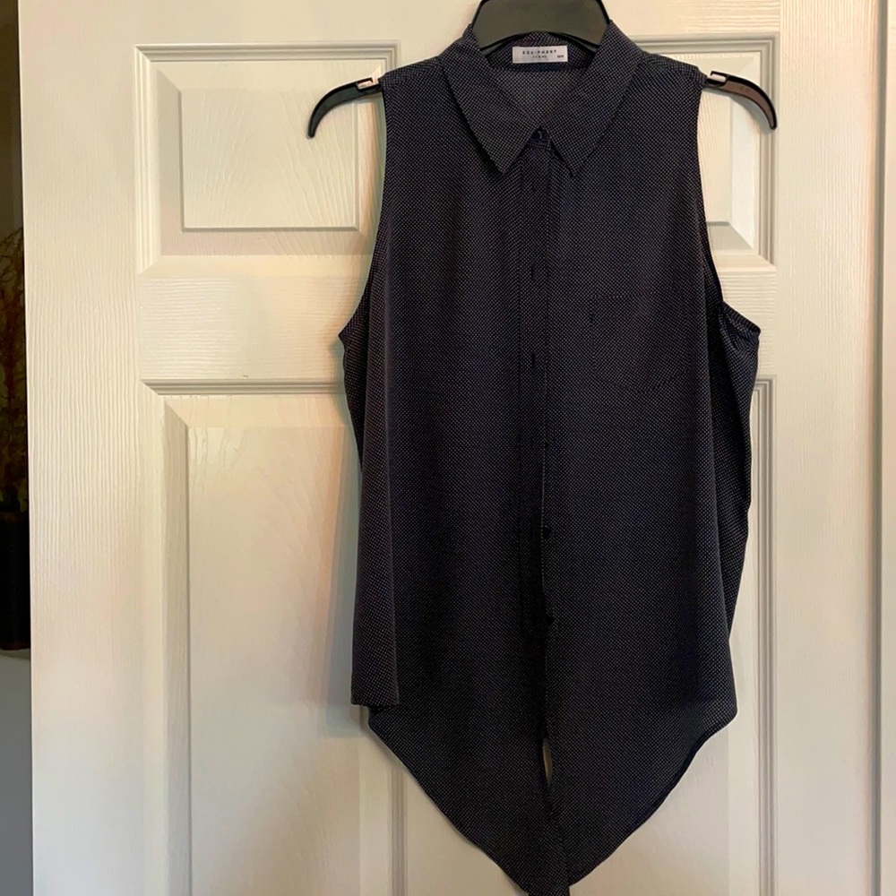 Equipment Sleeveless Black Polka Dot Blouse